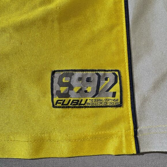 VTG FUBU 92 Football Jersey XL Yellow Silver 2000s Hip Hop Streetwear Rare - Picture 4 of 13